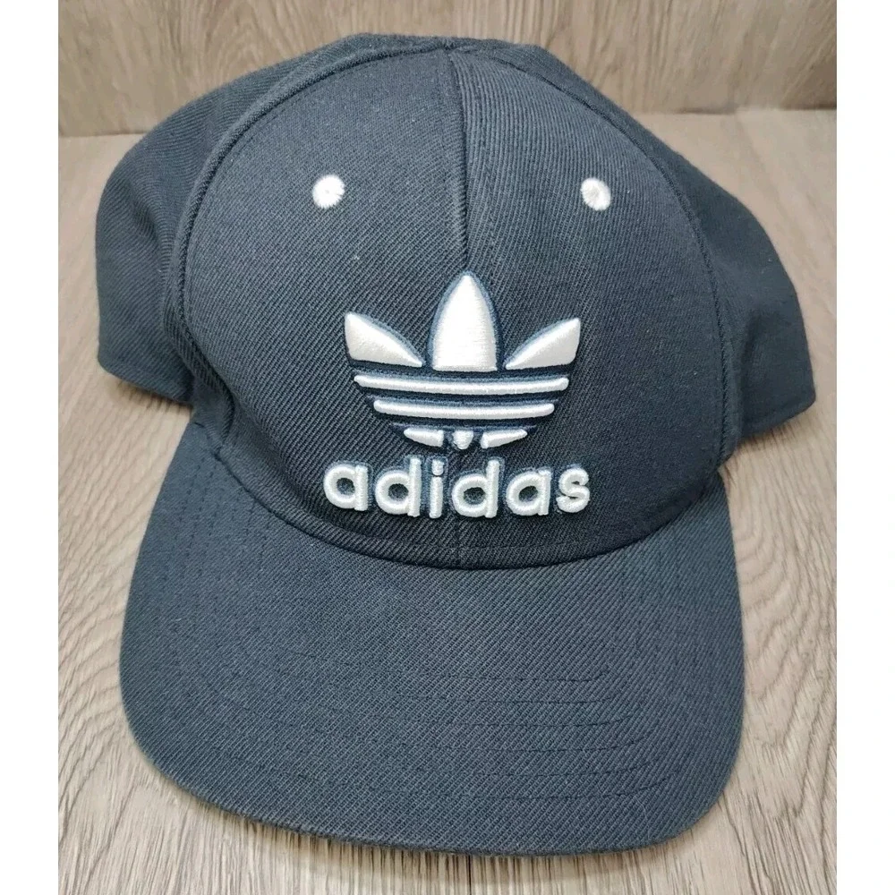 Adidas‎ Snapback Hat Cap Navy Blue Wool Blend Flat Bill Embroidered Logo